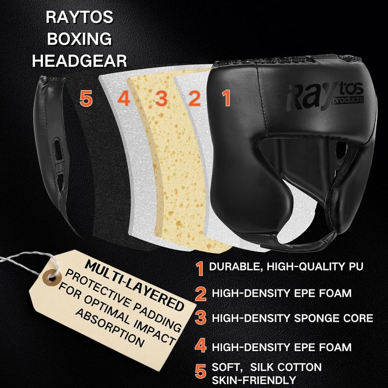 Raytos Boxing Headgear - Premium Head Gear for Boxing Men - Lightweight 7.4oz Sparring Headgear with 180° Vision | Stays Secure When Rolling | Youth & Adult Training for MMA, Muay Thai, Kickboxing - Image 2